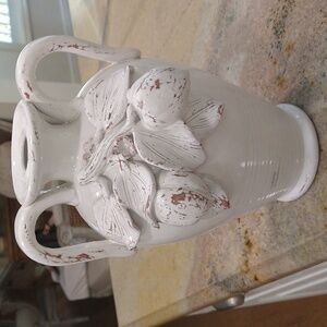 Terracotta glazed White vase fruit Tuscan shabby chic cottagecore French country